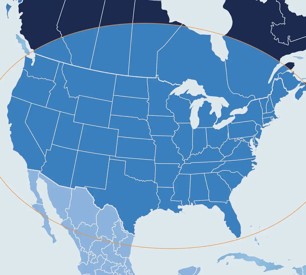 map with circle over usa