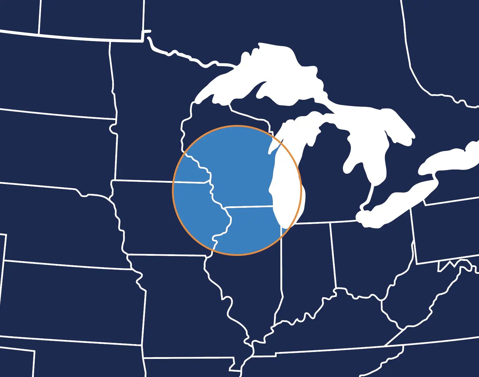 map with circle over southern wisconsin