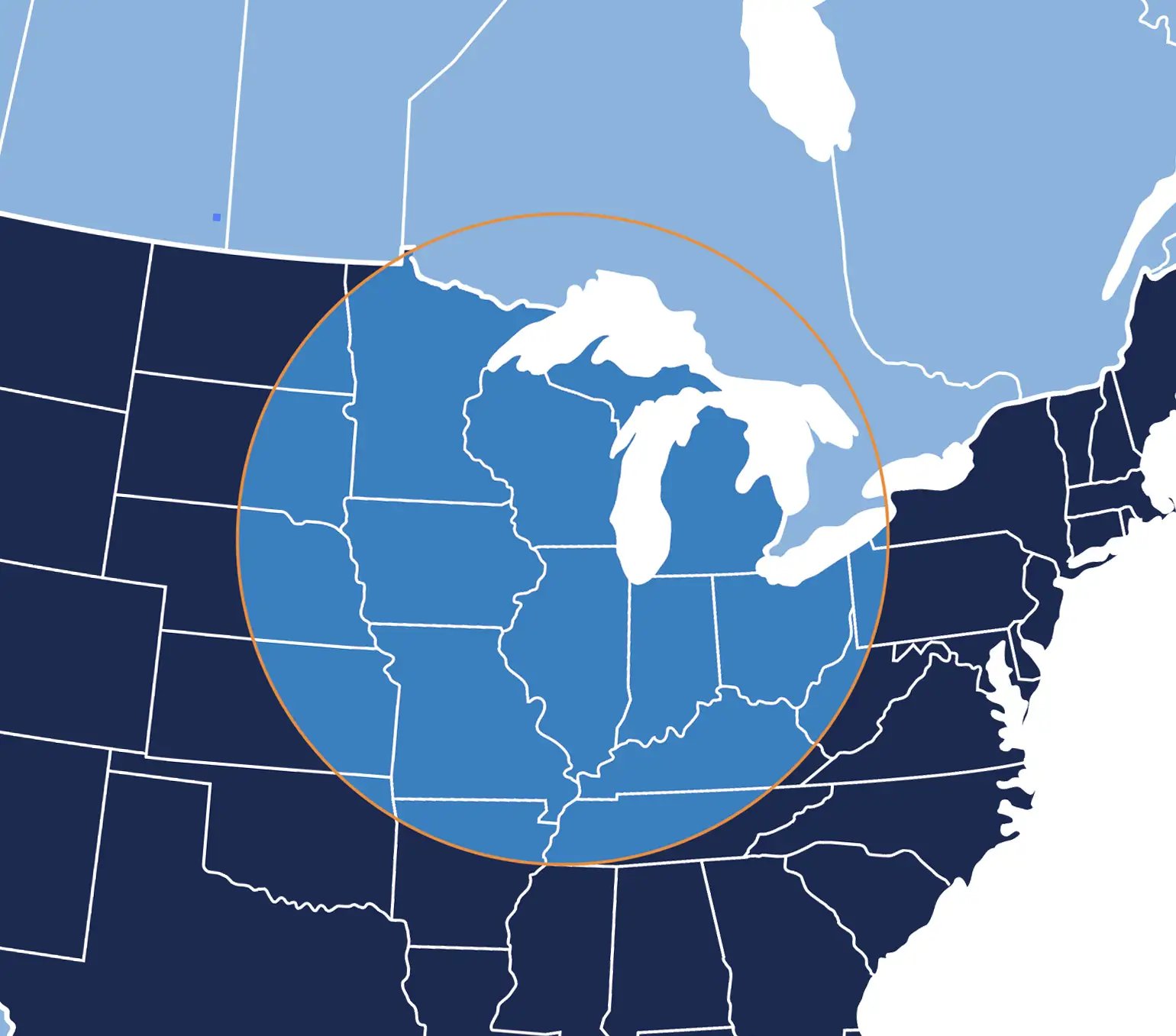 map with circle over midwest