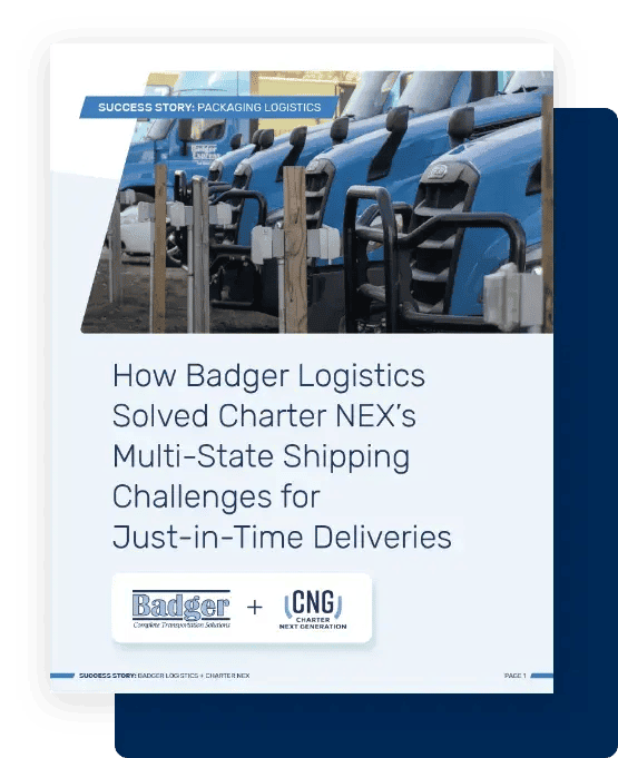 Blue trucks and logistics text